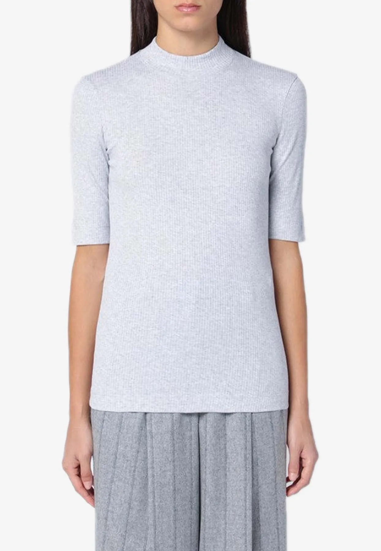 Mock-Neck Ribbed T-shirt