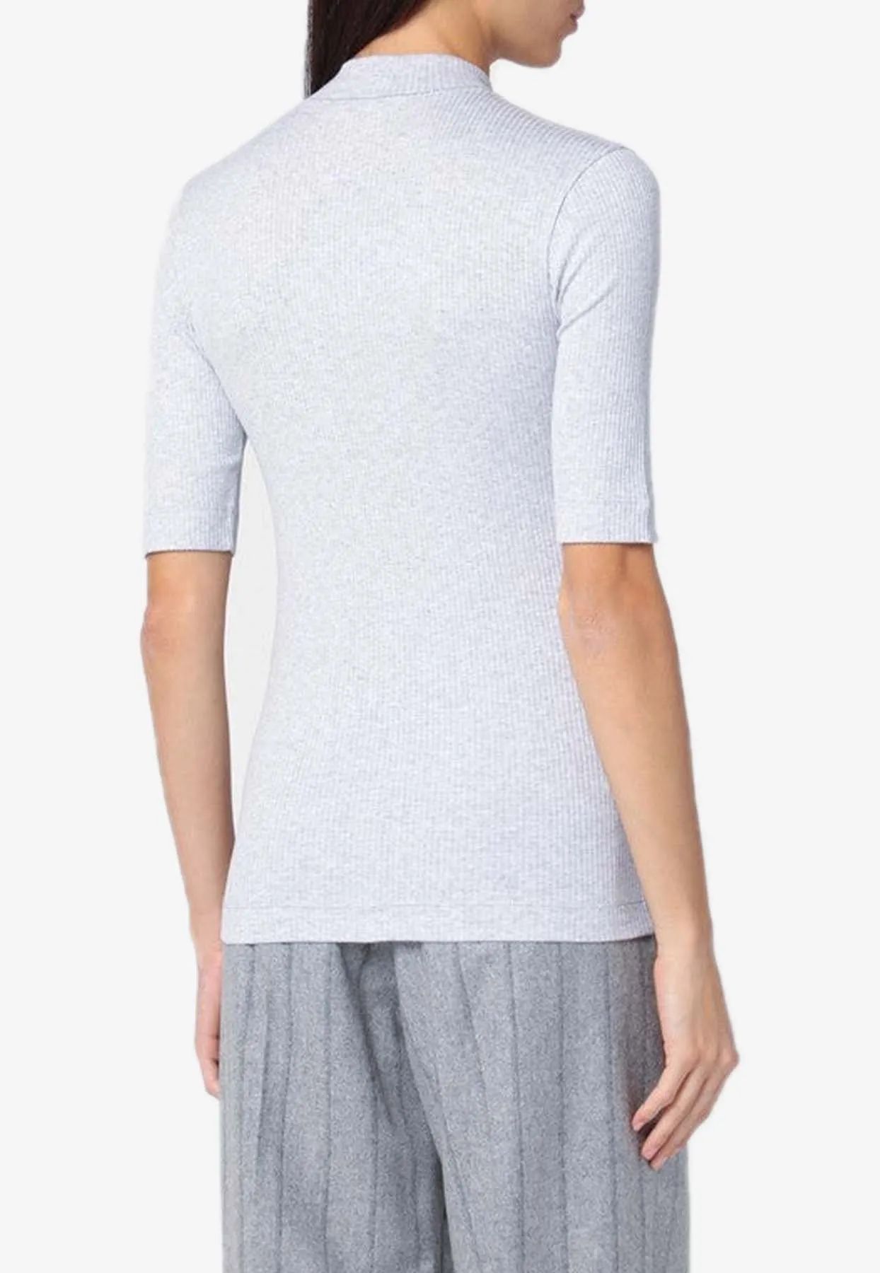 Mock-Neck Ribbed T-shirt