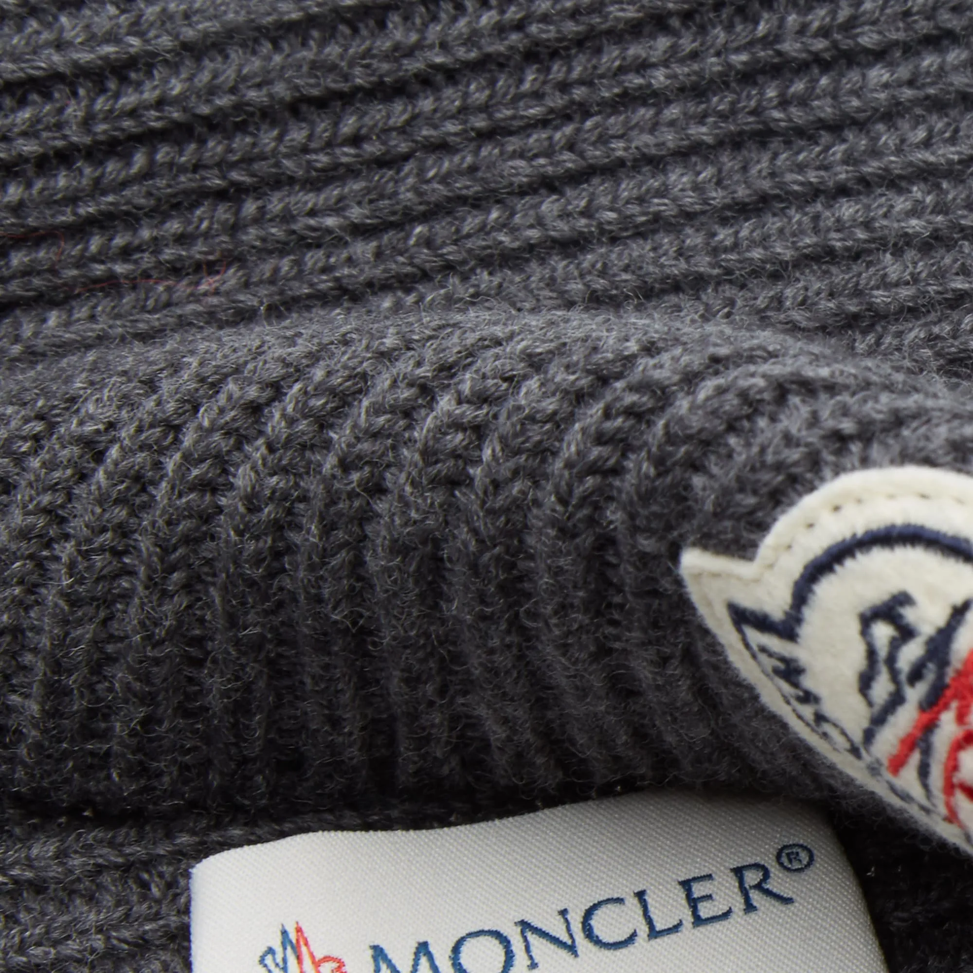 Moncler Ribbed Logo BeanieCharcoal