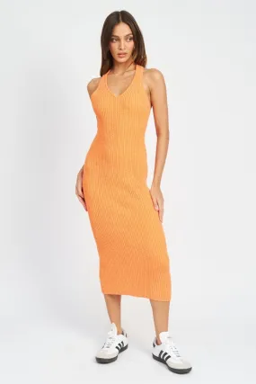 Nayeli Knit Ribbed Halter Bodycon Midi Dress - Orange