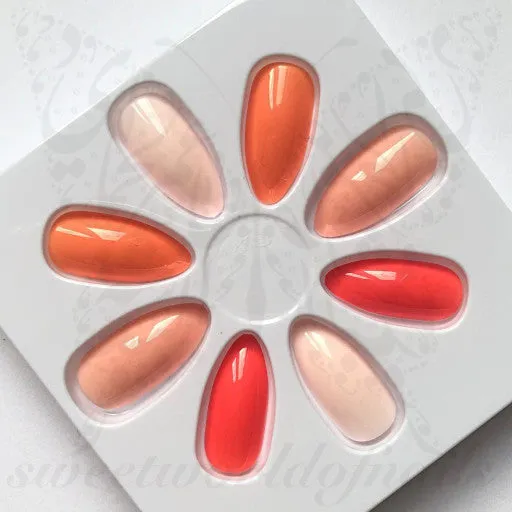 Orange Glossy Pointed Falsies Fake Nails / 24 Nails