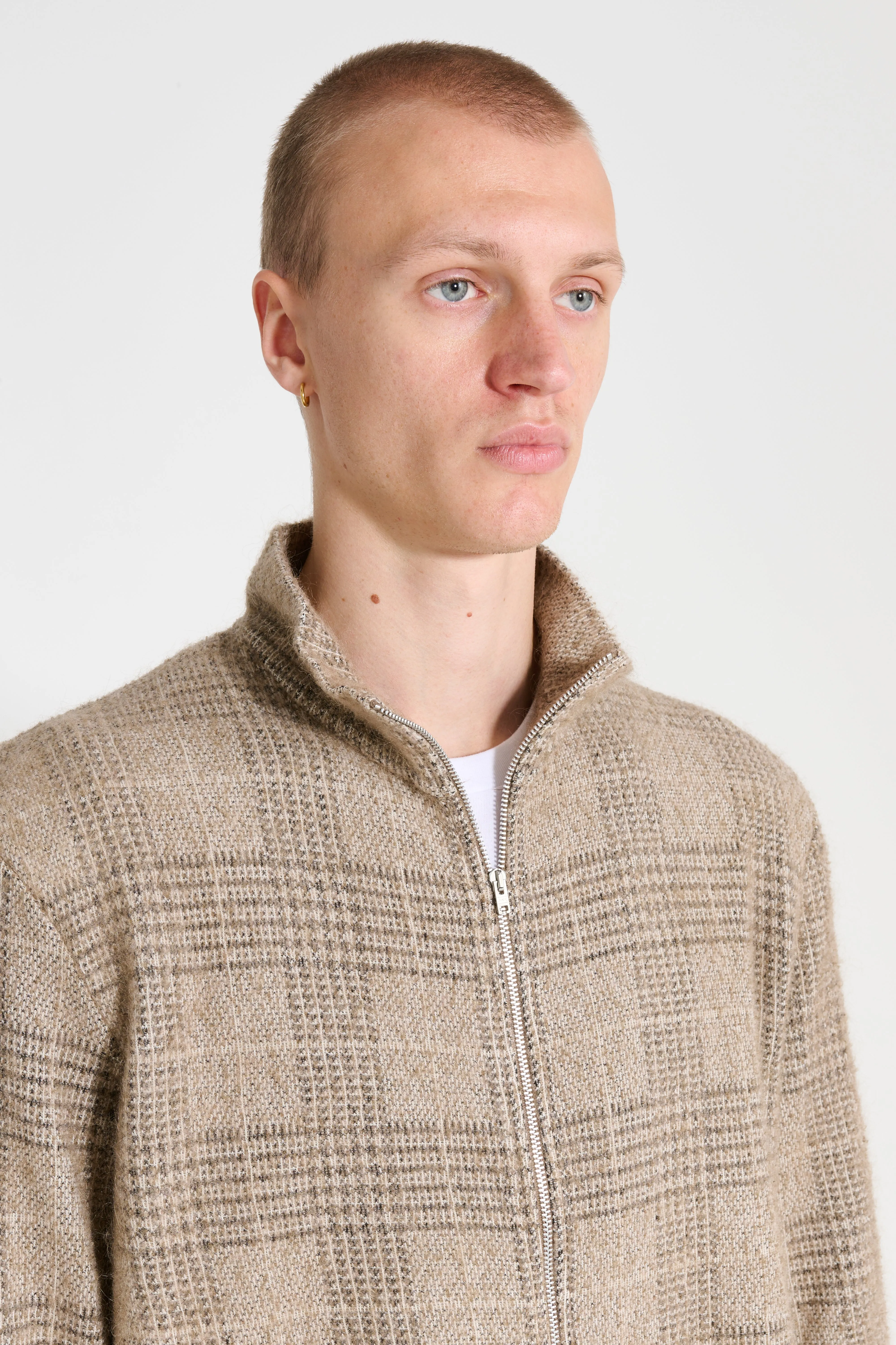 Our Legacy Shrunken Full Zip Polo Beige Hound Check