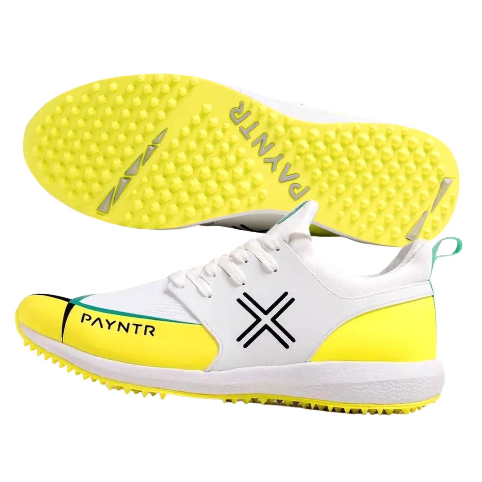 Payntr cricket shoes, Model X MK3 Evo Pimple - White/Yellow All Rounder Cricket Shoes