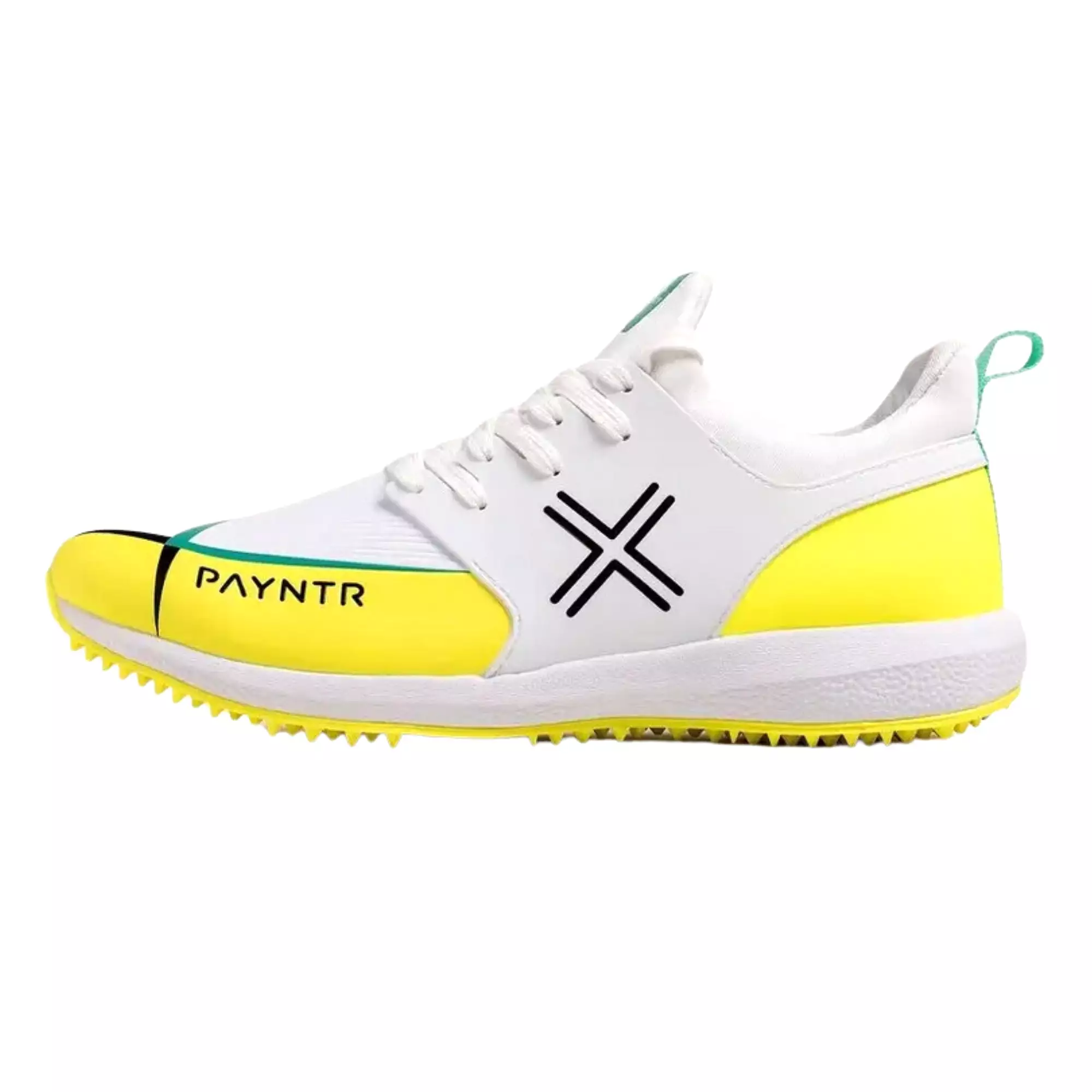 Payntr cricket shoes, Model X MK3 Evo Pimple - White/Yellow All Rounder Cricket Shoes