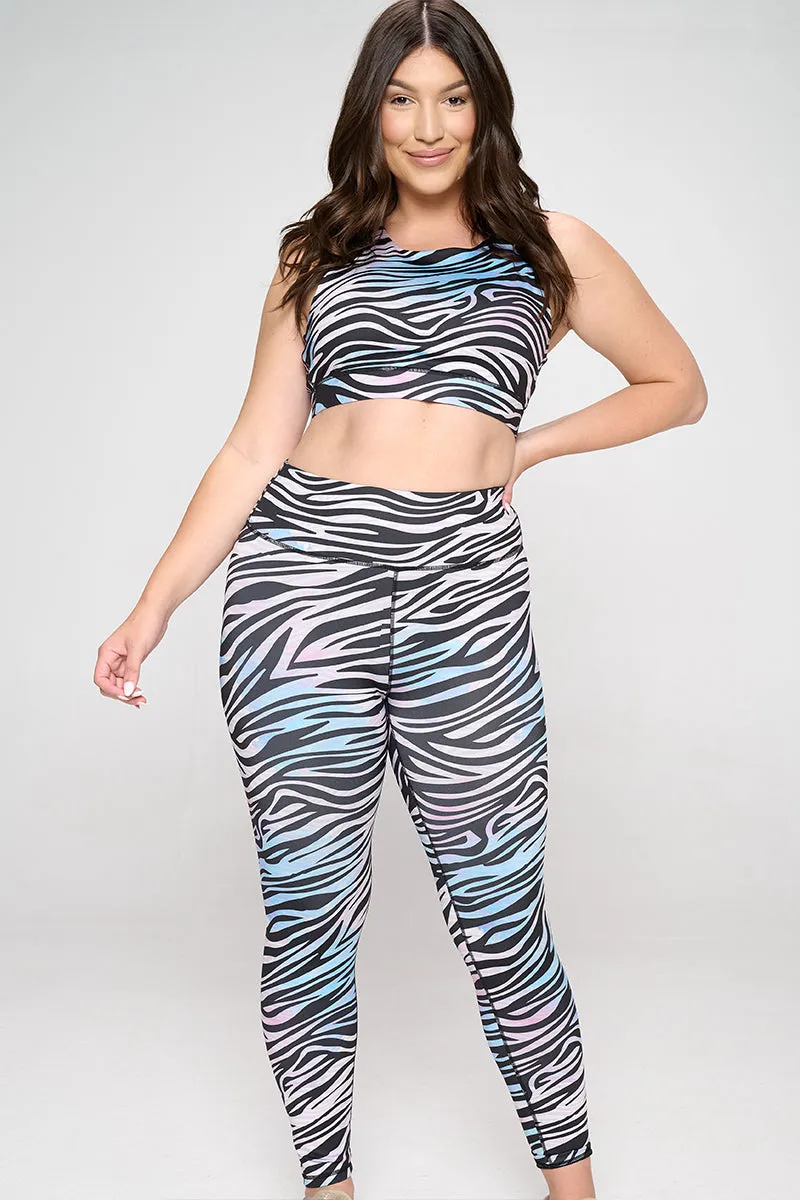 Plus Size Thunderbolt Zebra Print Active Sports Bra