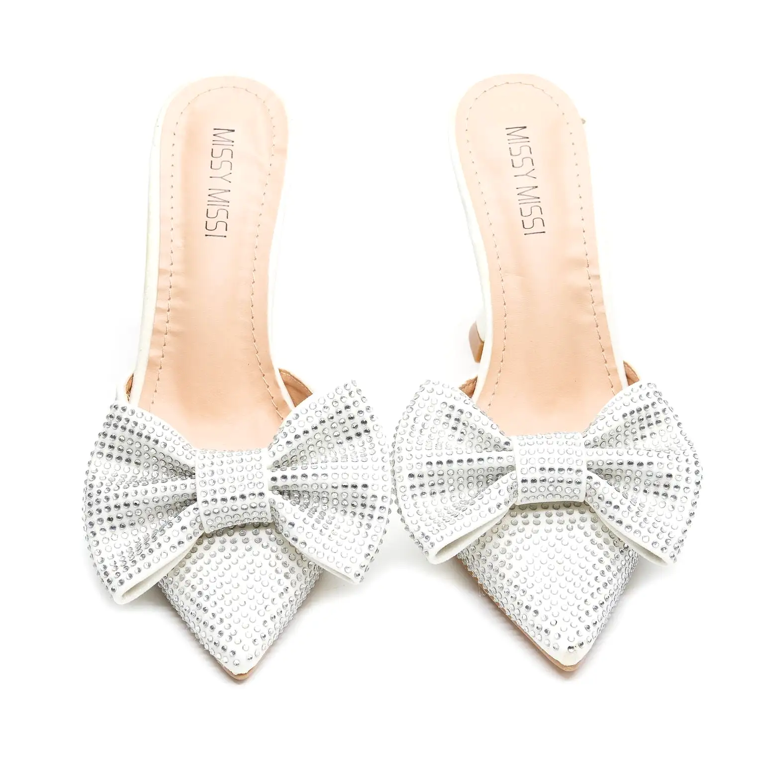 Pointed Bow Crystal Sandals