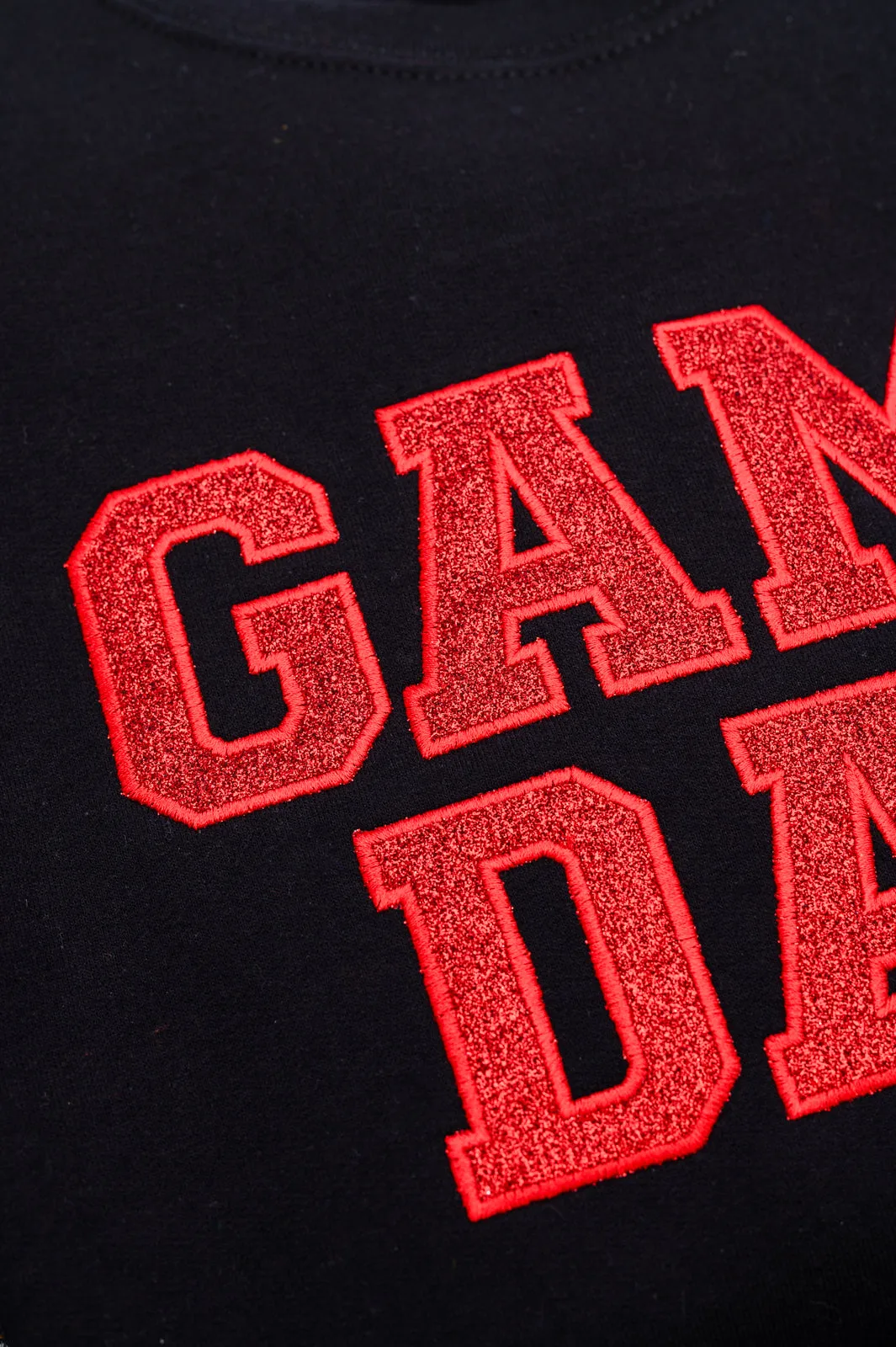 PREORDER: Embroidered Glitter Game Day Sweatshirt in Black/Red