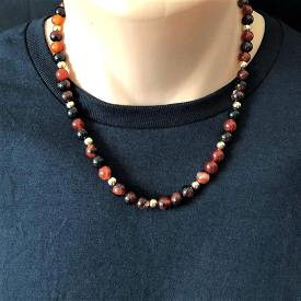 Red Agate Mens Beaded Necklace