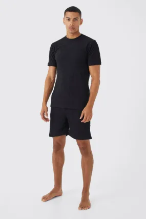 Ribbed Towelling Short Set | boohooMAN UK