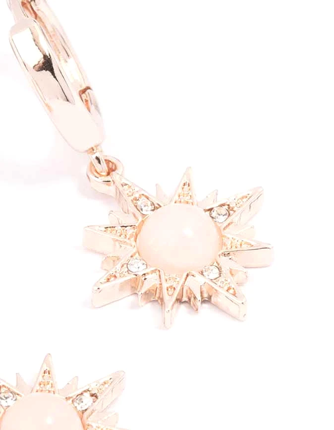 Rose Gold Rose Quartz Starburst Huggie Earrings