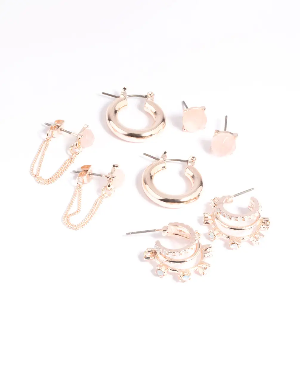 Rose Quartz Hoop Chain Earring Stack Pack