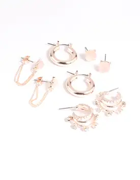 Rose Quartz Hoop Chain Earring Stack Pack