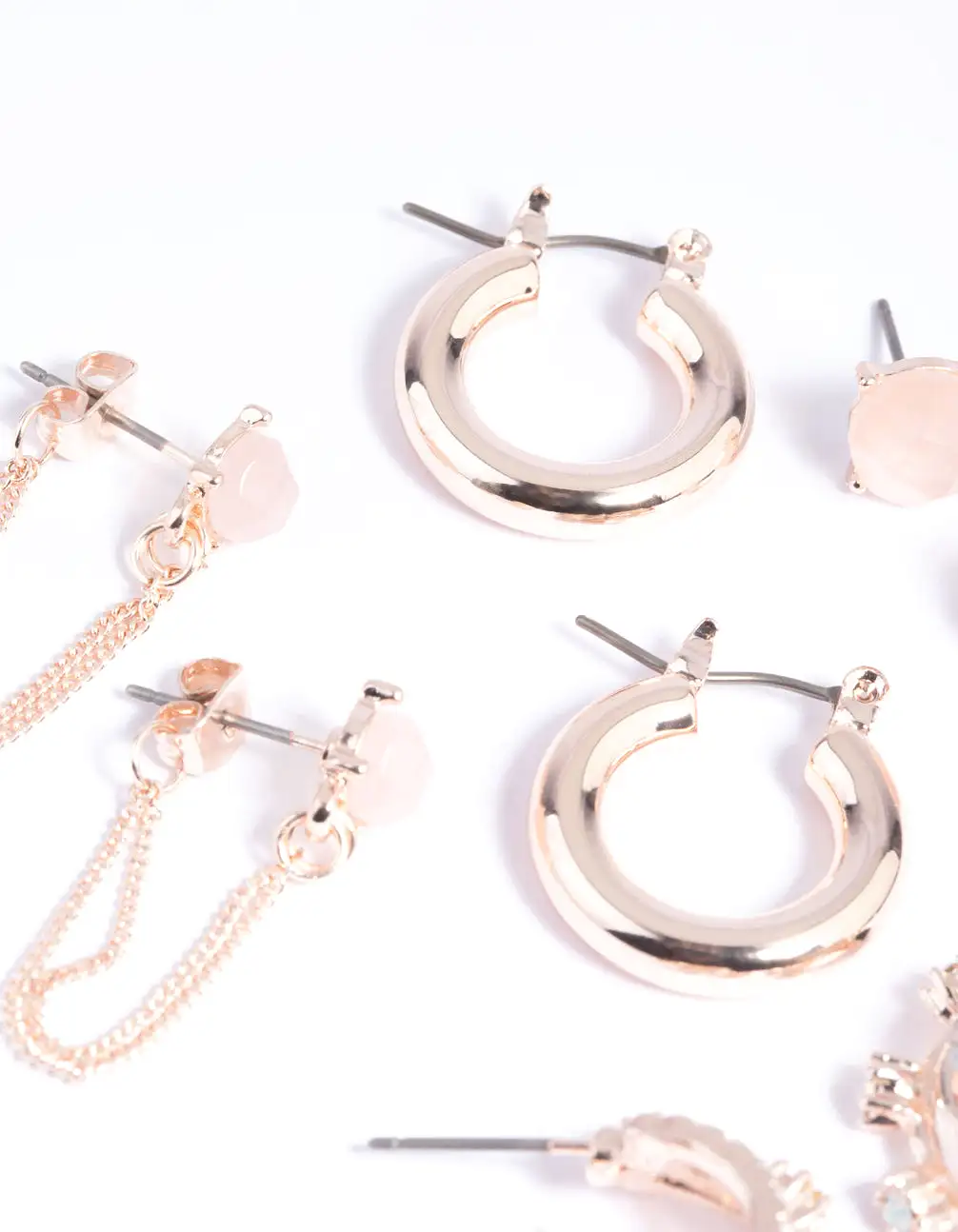 Rose Quartz Hoop Chain Earring Stack Pack