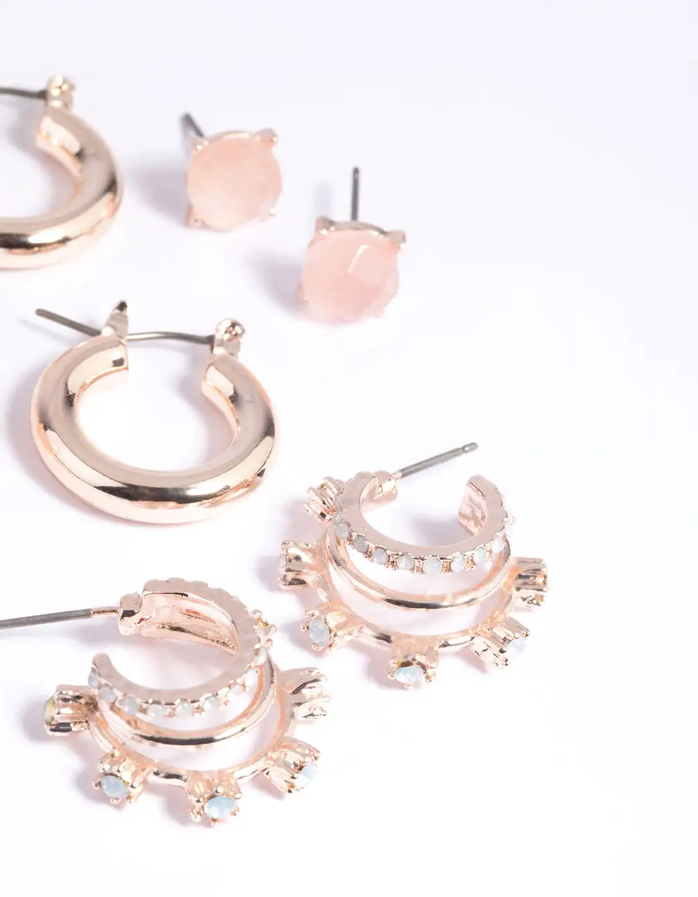 Rose Quartz Hoop Chain Earring Stack Pack