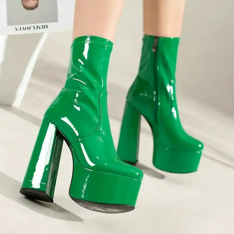 Round Toe Platform High Heel Boot