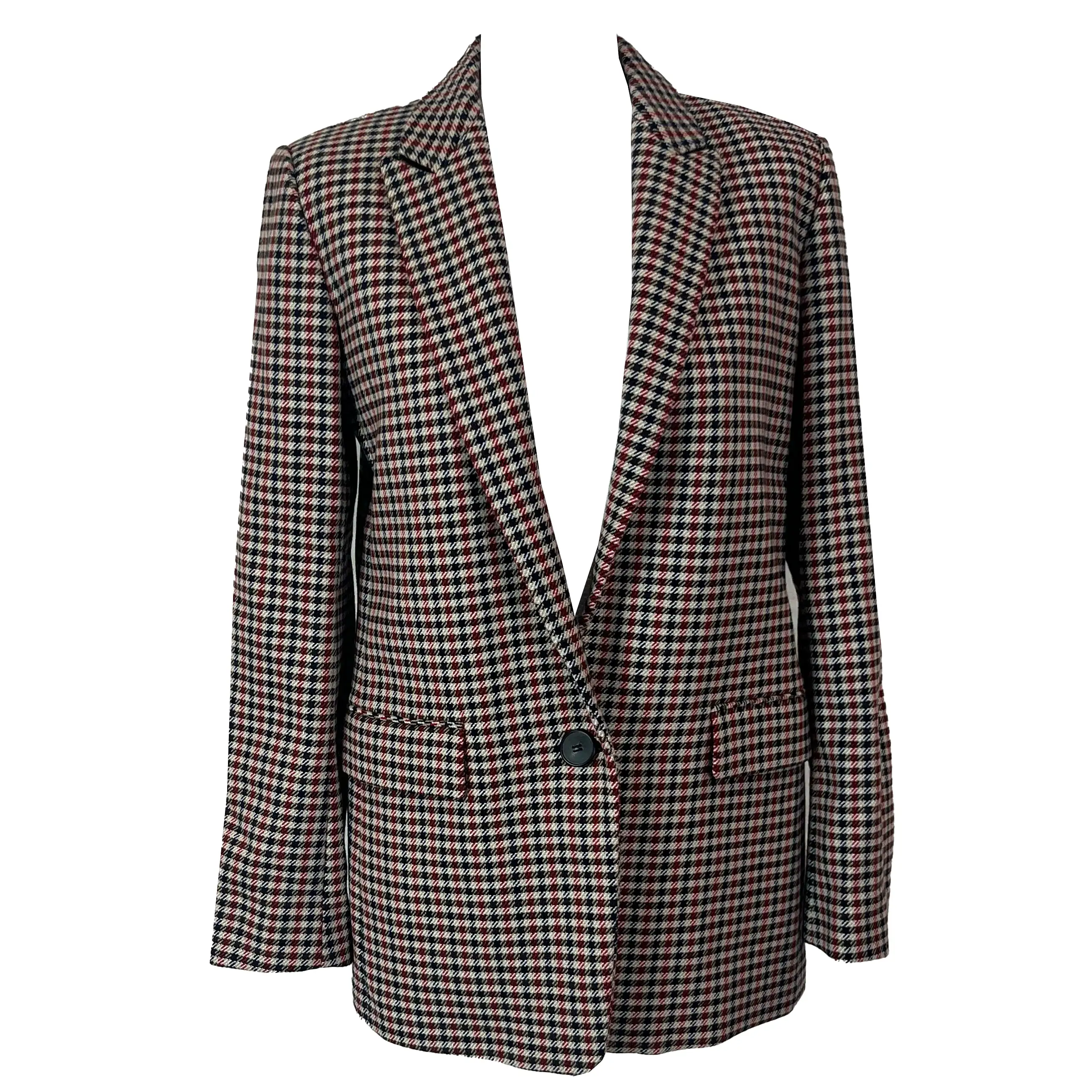 Sandro 469 Navy Red & Beige Check Wool & Cotton Jacket S