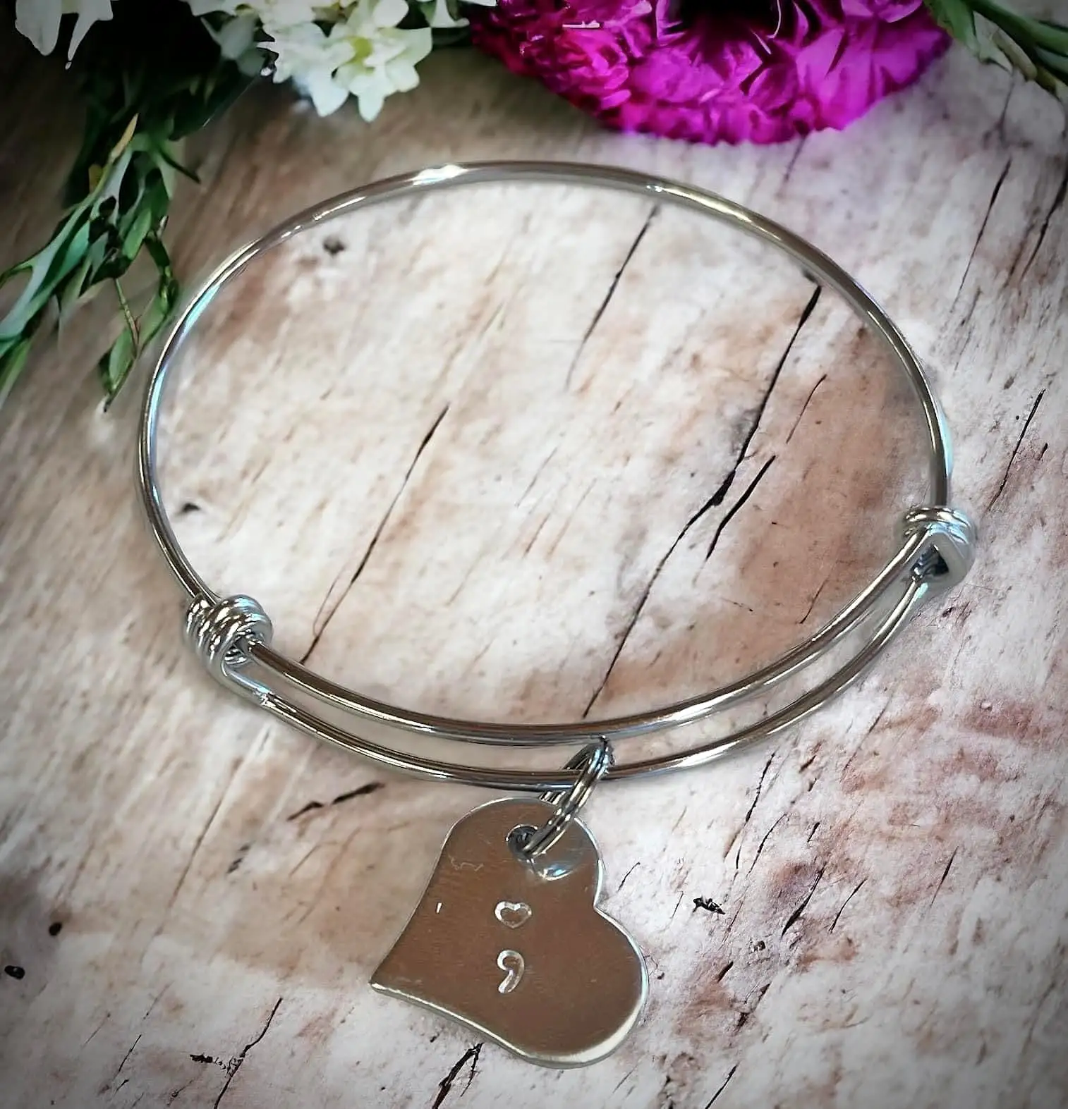 Semicolon Heart Bangle