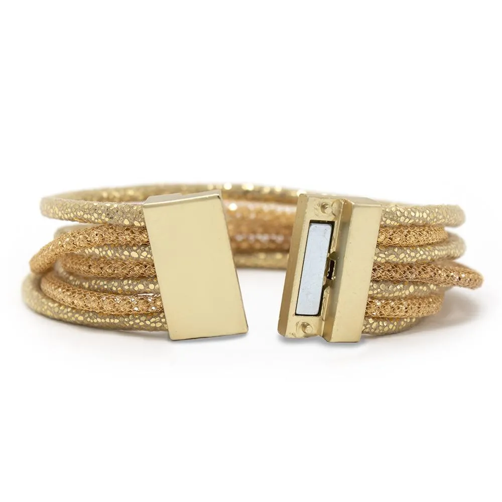 Seven Row Mesh Leather Bracelet Gold Tone