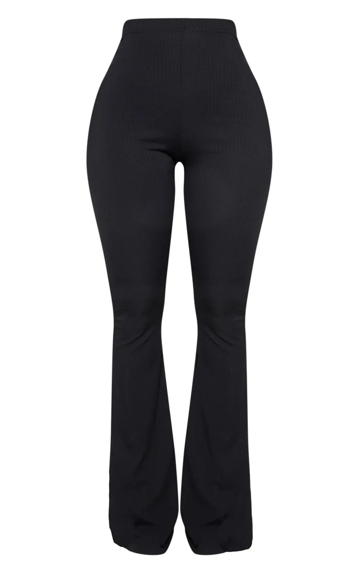 Shape Black Ribbed Flared Trouser | Curve