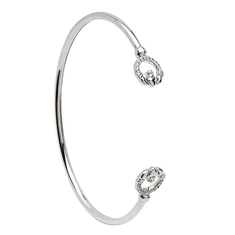 Silver Claddagh Bangle with Swarovski Crystal