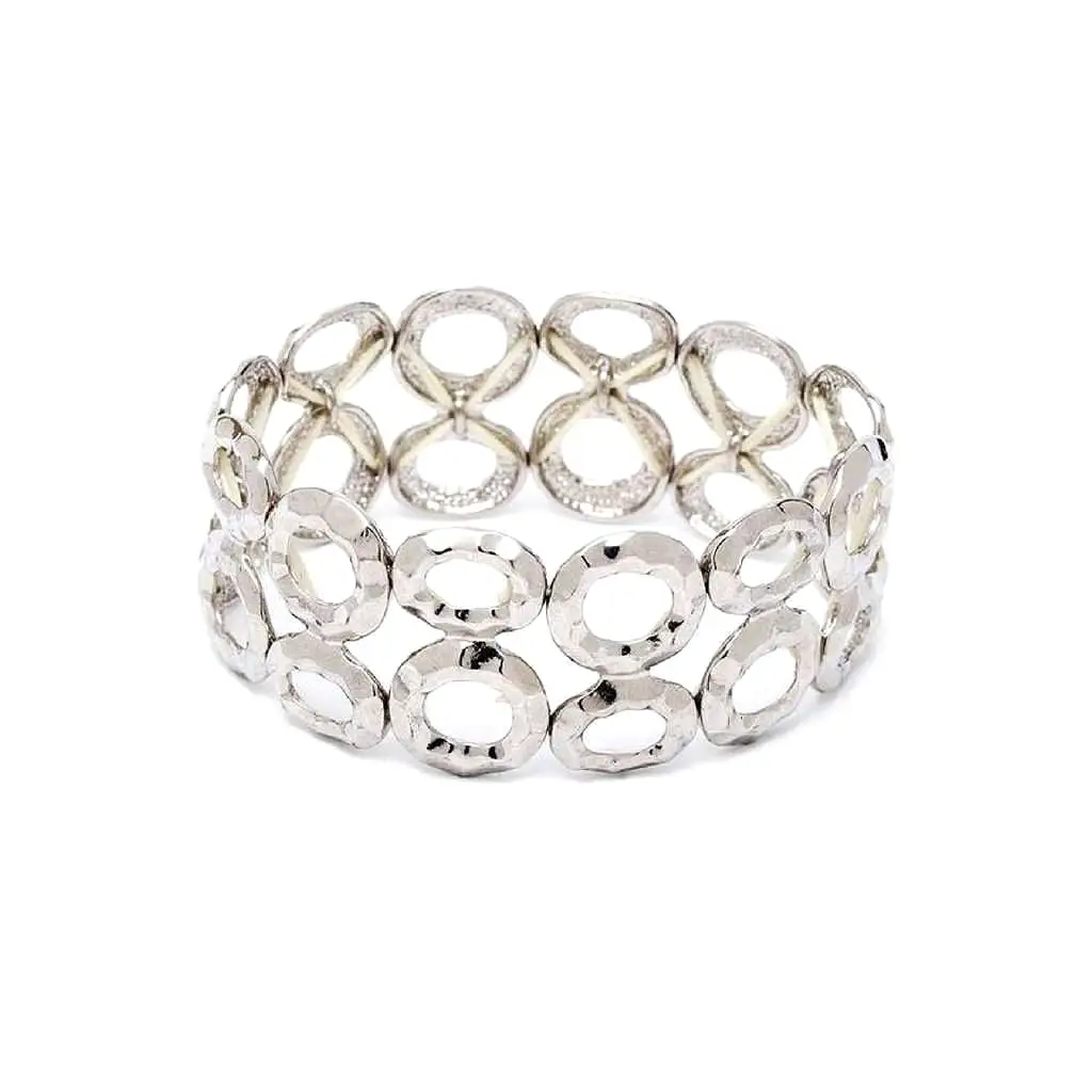 Silver Double Row Circle Stretch Bracelet