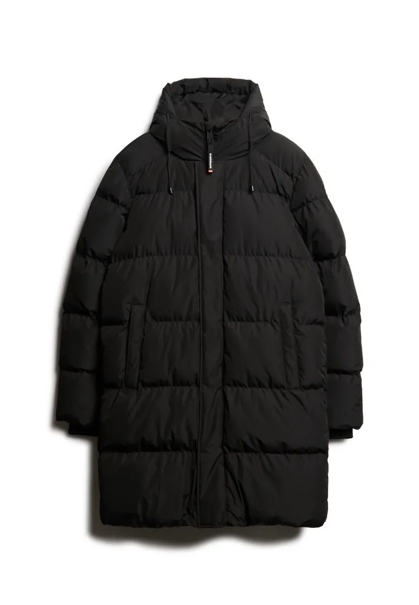 Superdry Hooded Sports Puffer Mid Length Jacket Black