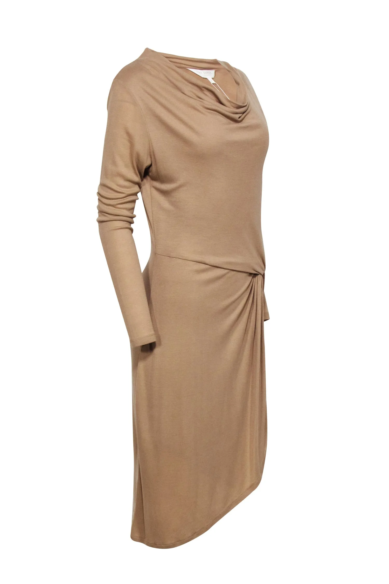 Ted Baker - Beige Ribbed Cowl Neckline Dress Sz 6