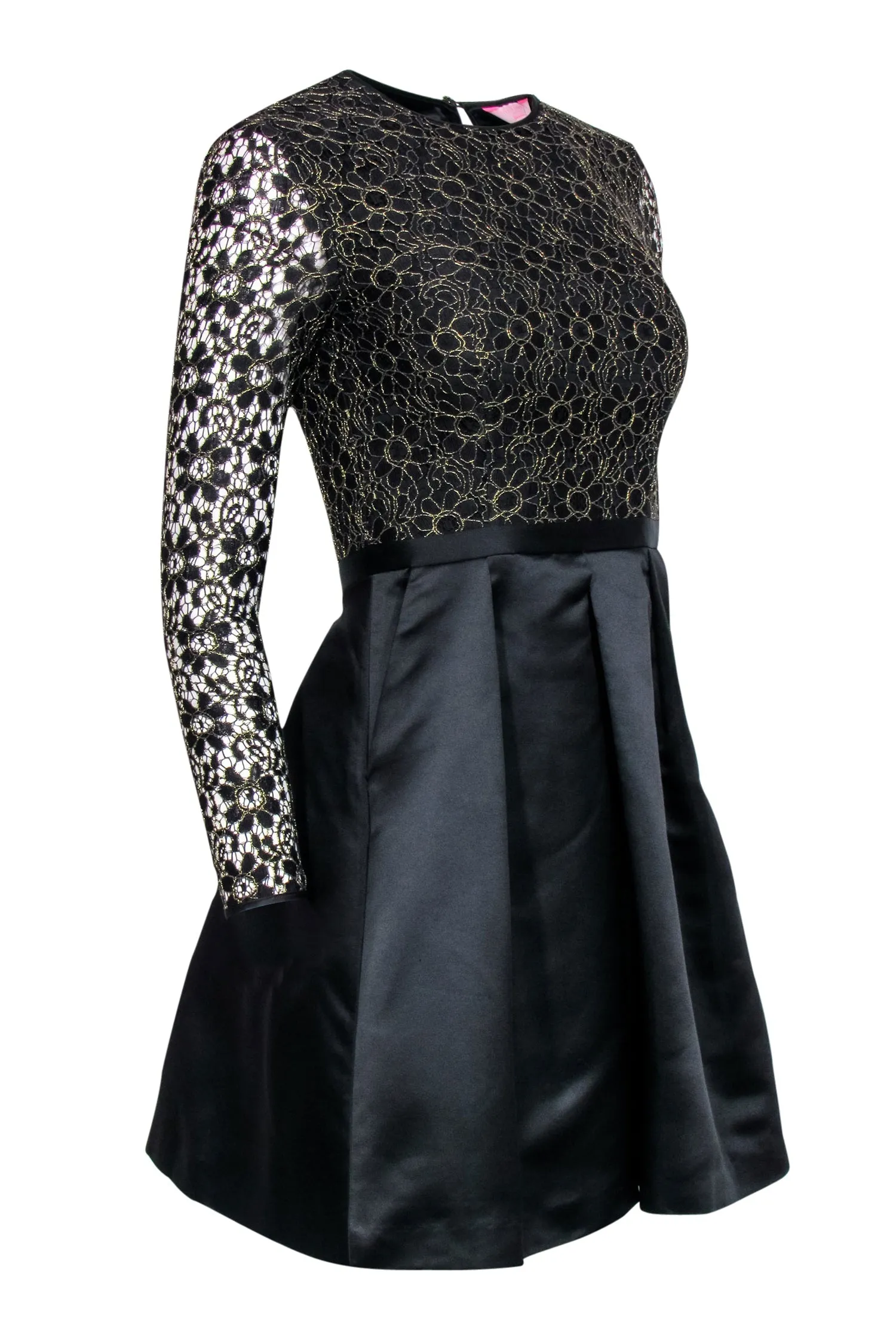 Ted Baker - Black & Gold Floral Lace Long Sleeve Fit & Flare Dress Sz 0