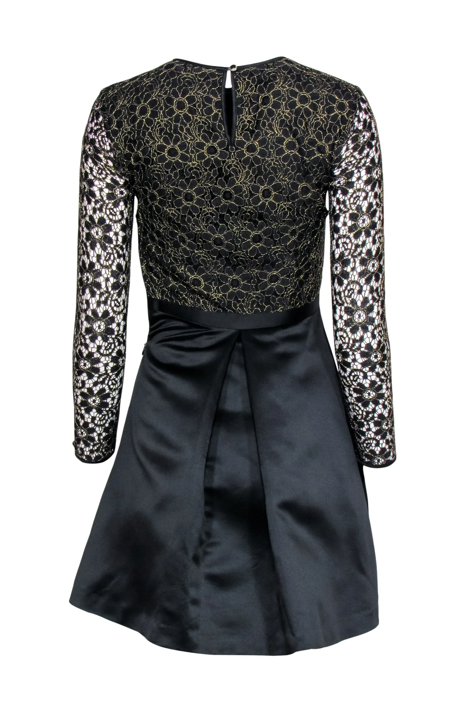 Ted Baker - Black & Gold Floral Lace Long Sleeve Fit & Flare Dress Sz 0