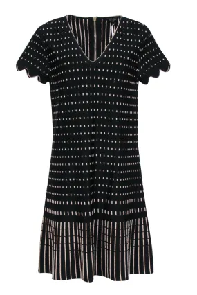 Ted Baker - Black & Gold Patterned Short Sleeve Knit Dress Sz 10