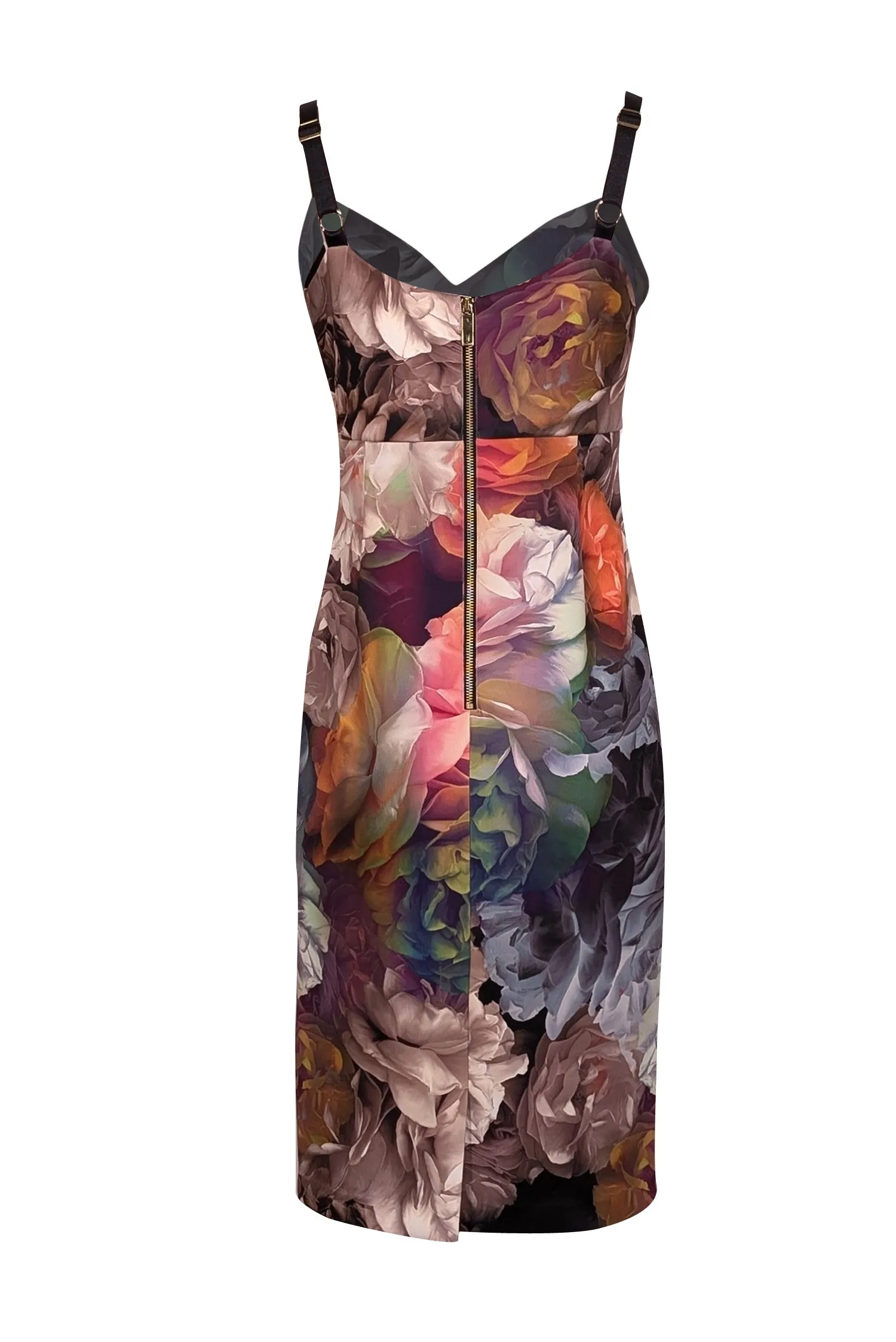 Ted Baker - Black & Multi Color Floral Sleeveless Sheath Dress Sz 8