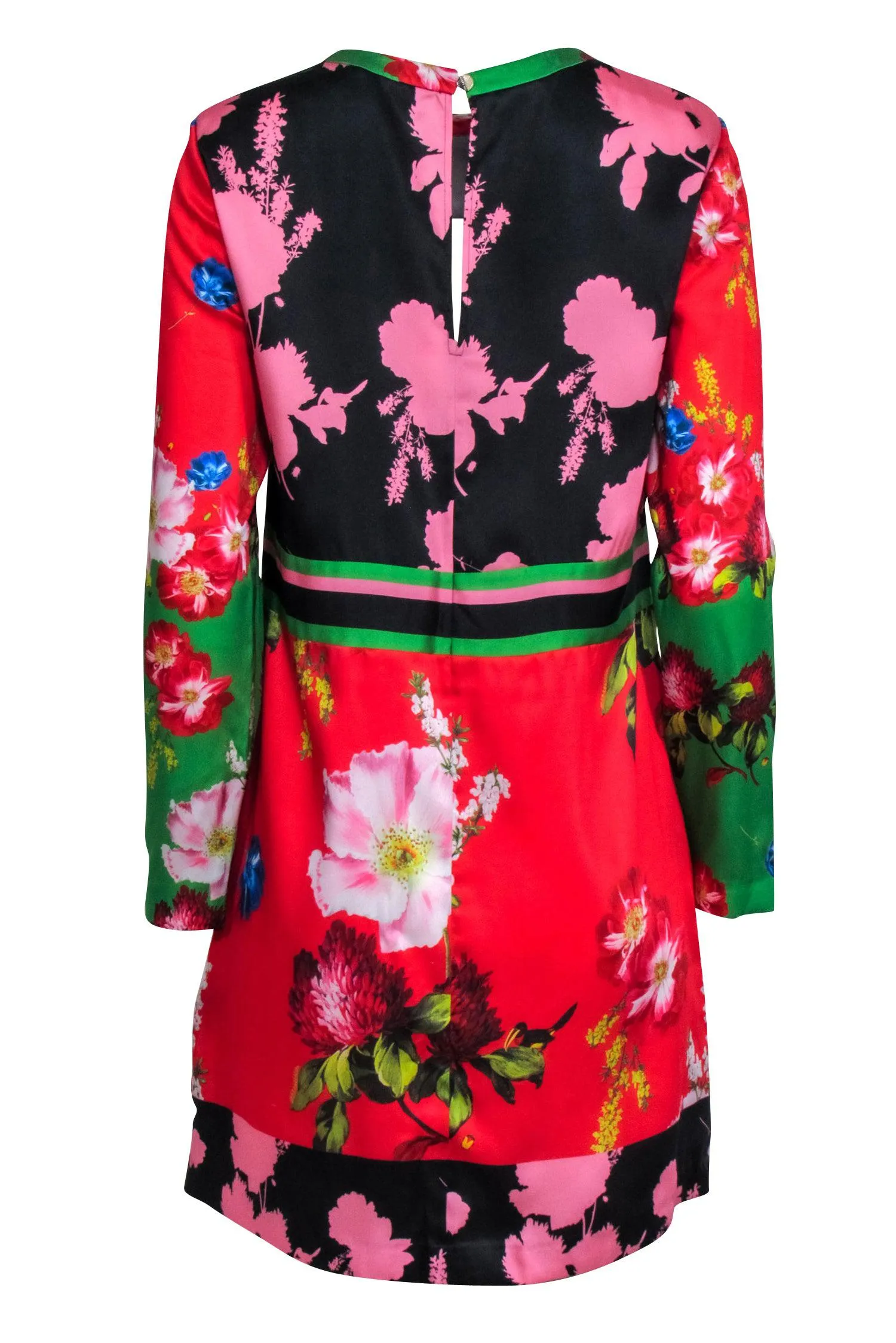 Ted Baker - Black & Multicolor Floral Long Sleeve Shift Dress Sz 6