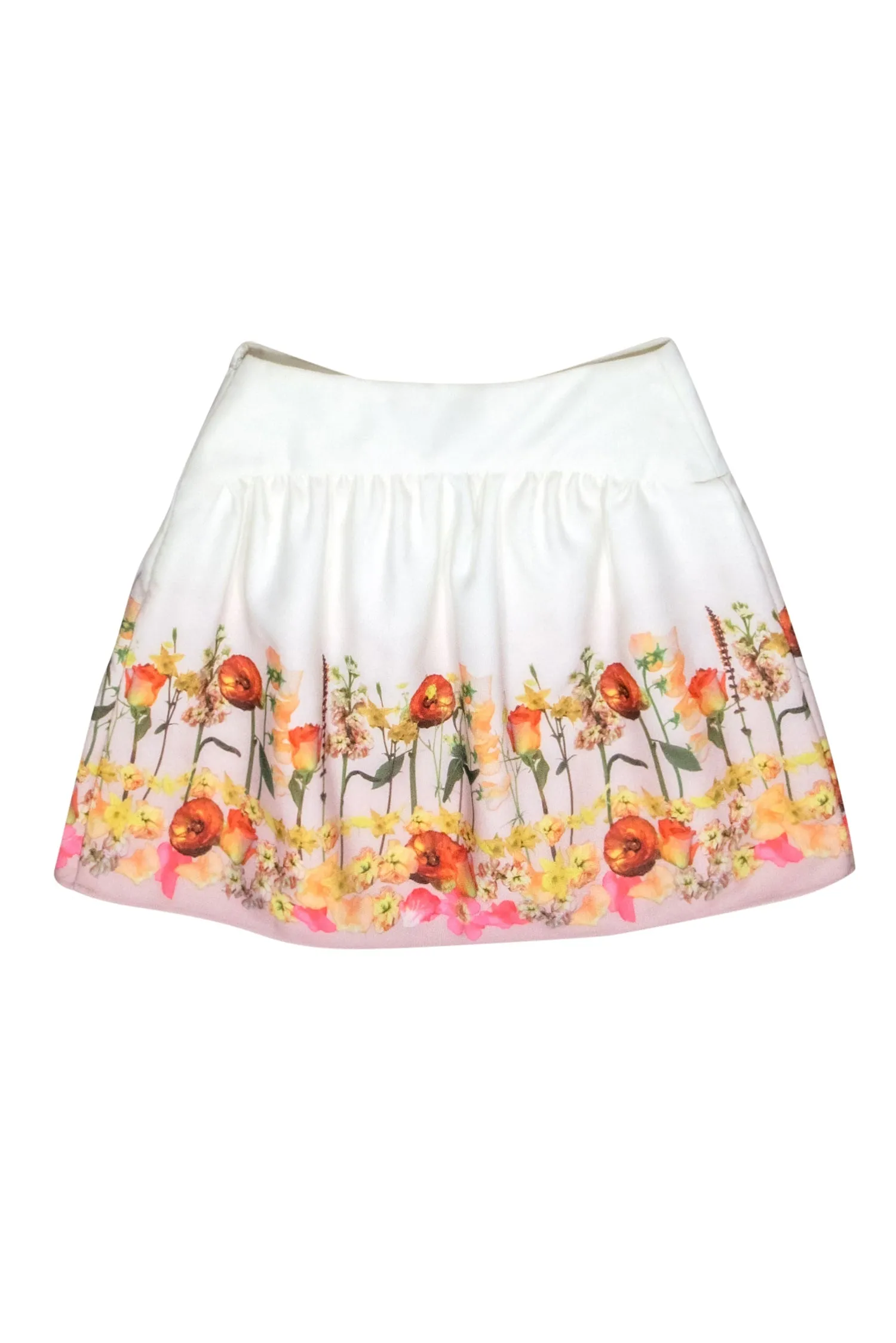 Ted Baker - Ivory & Floral Print Mini Skirt w/ Bow Sz 4