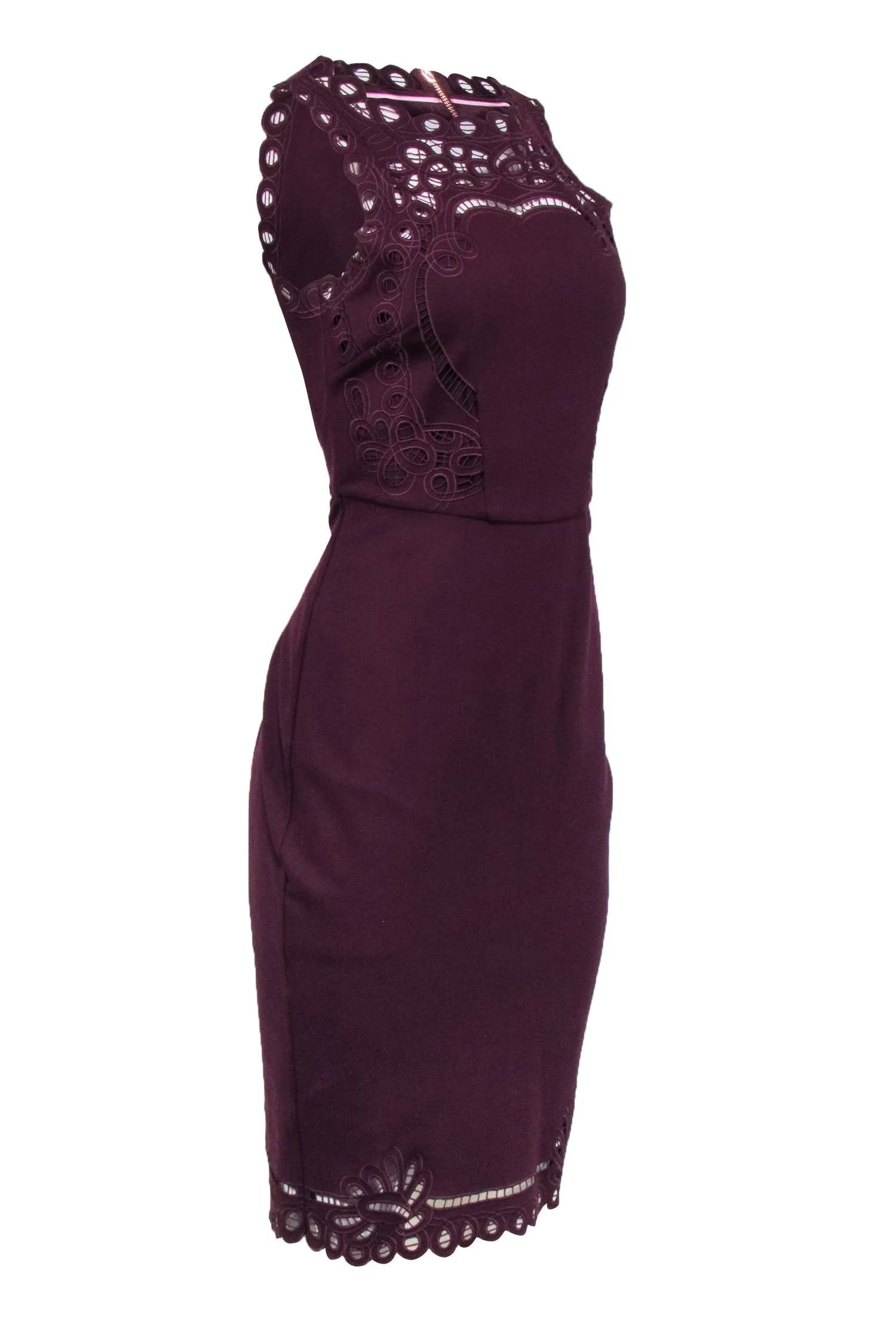 Ted Baker - Maroon Sleeveless Lace Trim Dress Sz 6