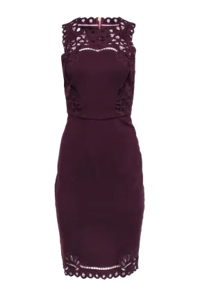 Ted Baker - Maroon Sleeveless Lace Trim Dress Sz 6