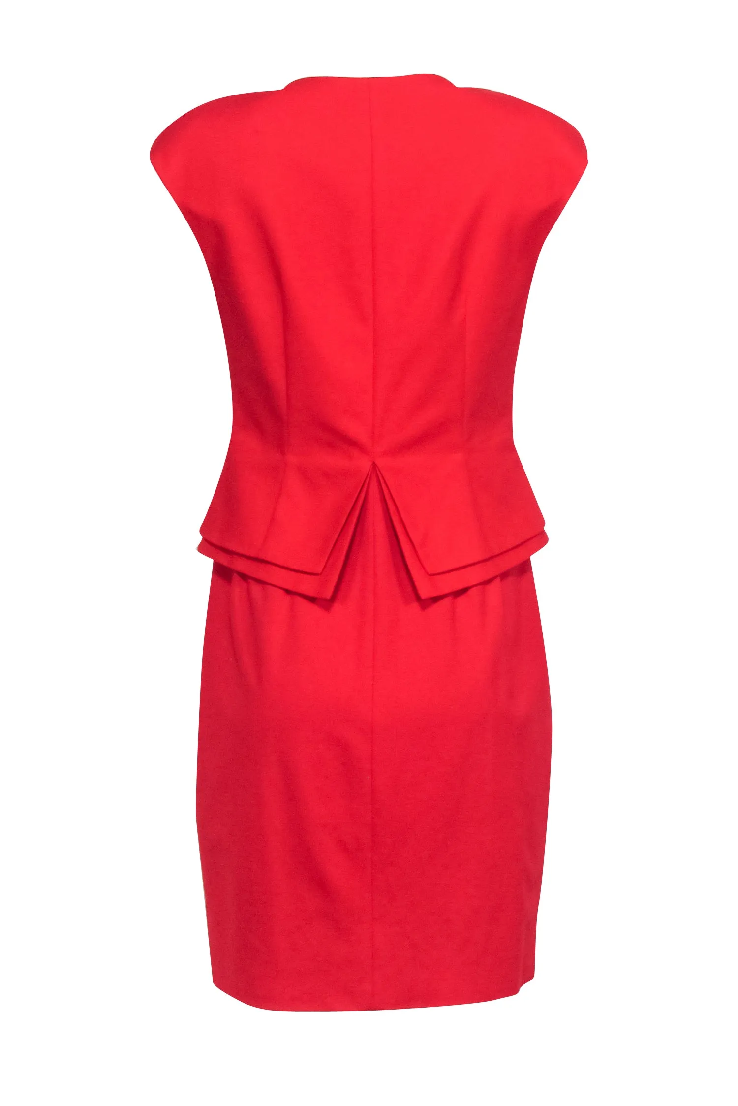 Ted Baker - Red Peplum Zip-Up Sheath Dress w/ Padded Shoulders Sz 8