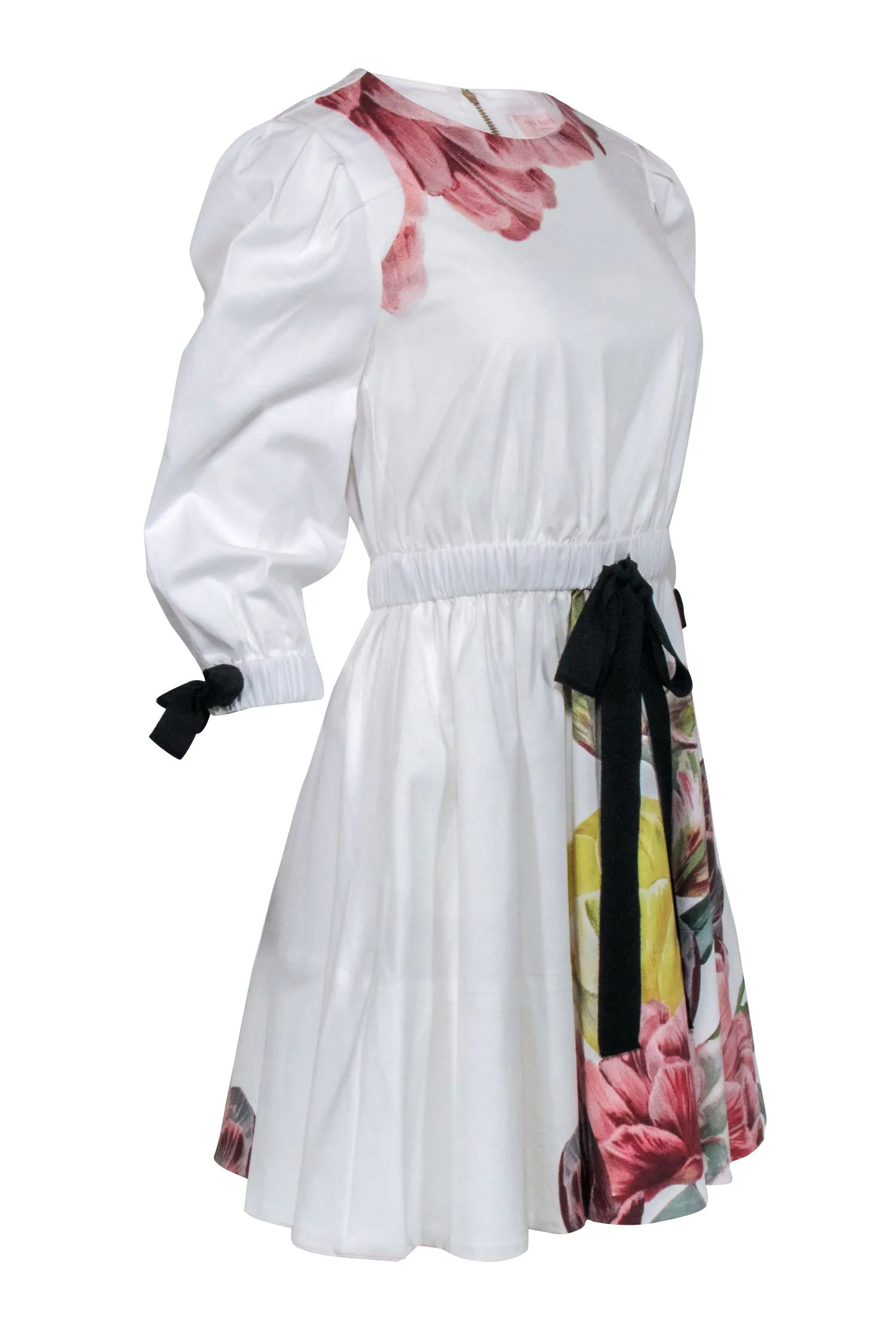 Ted Baker - White w/ Pink Large Floral Print Long Sleeve Dress Sz 4