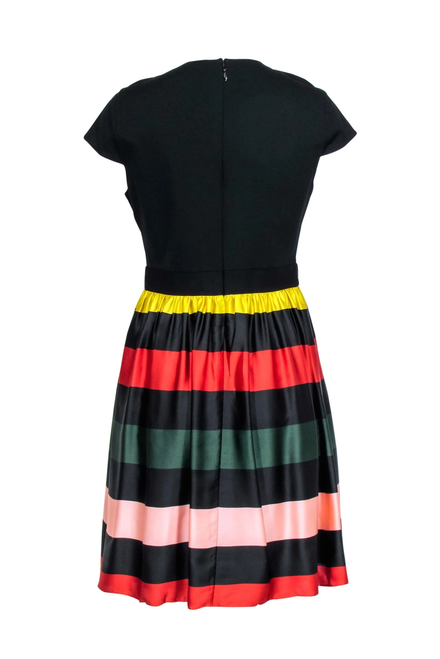 Ted Baker – Black Cap Sleeve Dress w/ Satin Striped Skirt Sz 10