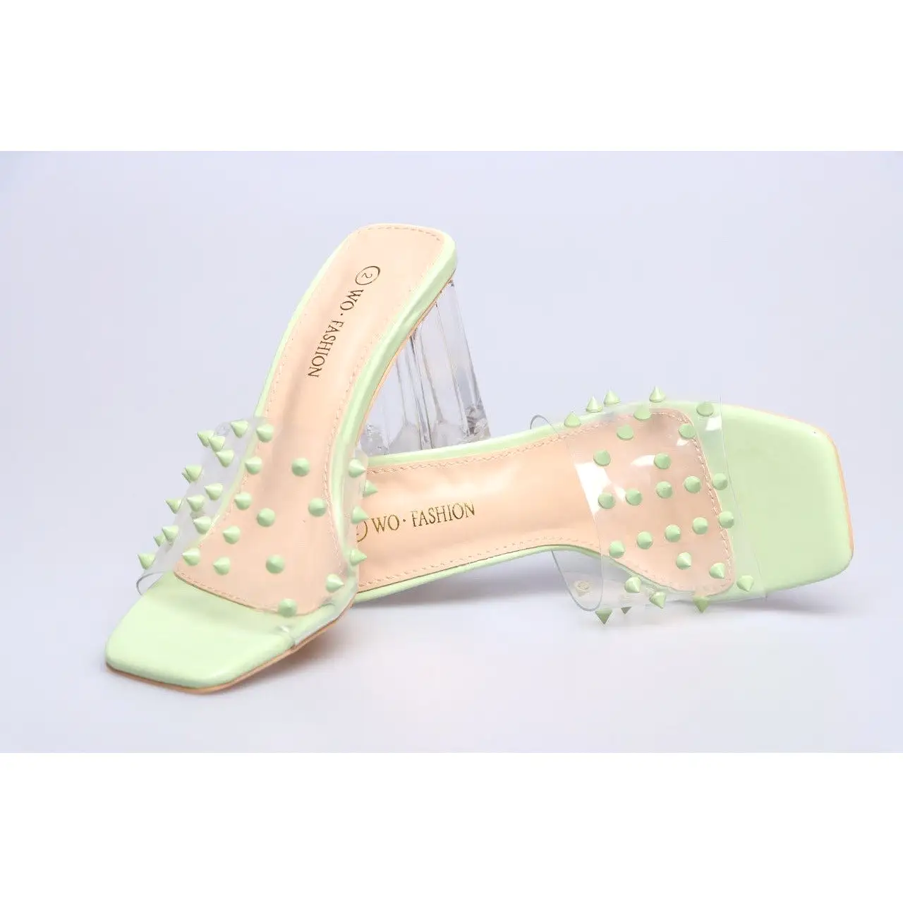 transparent open toe rivet slippers