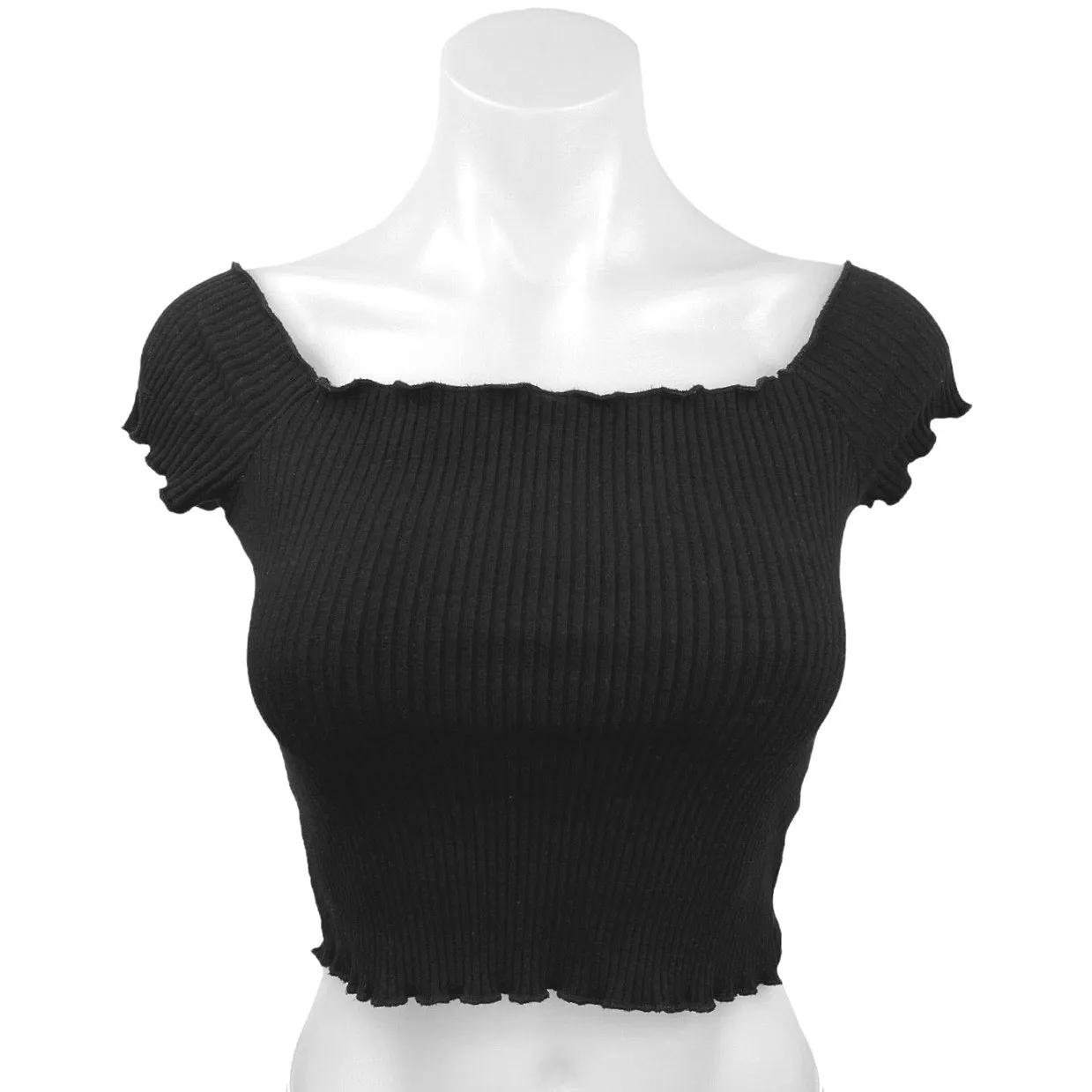 Zara Trafaluc Womens Black Short Sleeve Ribbed Knit Pullover Crop Tee Top Size S