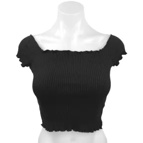 Zara Trafaluc Womens Black Short Sleeve Ribbed Knit Pullover Crop Tee Top Size S